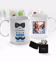 BK Gift Kişiye Özel Canım Dedem Tasarımlı Fotoğraflı Kupa Bardak ve Benzinli Çakmak Seti-2 (Model 1)