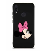 Xiaomi Redmi Note 7 Pro Soft Premier Kapak Minnie Mouse-A Tasarımlı Silikon Kılıf - Siyah (Şeffaf)