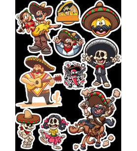 Mexican Sticker Set -1 10 Parça Telefon, Tablet, Defter, Laptop Sticker