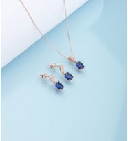 925 Ayar Gümüş Oval Safir Taşlı Kolye Küpe Set