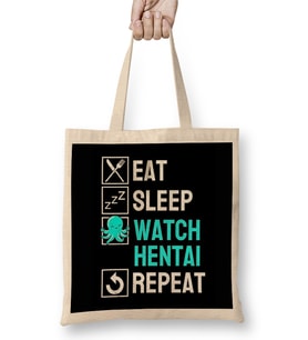 Eat Sleep Anime Repeat Hentai Ecchi Anime Gift Bez Çanta Uzun Saplı