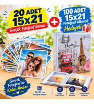 20 adet 15x21 fotoğraf+100 pozluk albüm hediyeli