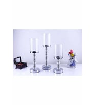 Kristal Taşlı Ayaklı Metal Şamdan Mumluk Kaliteli 3'lü Set --6010 (Gümüş)