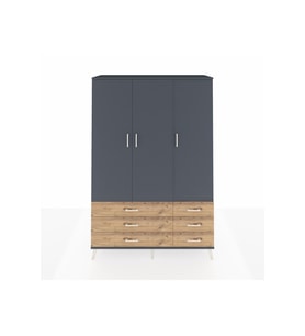 Hyperion Dolap 5 Raflı 6 Çekmeceli Tek Askılı 132x44x195 Antrasit-Antrasit/Çam