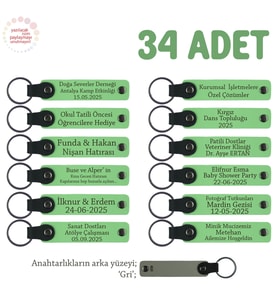 Okul Aile Birliğinden Kutlama Hediyesi, 34'lü, Kişiselleştirilebilir Anahtarlık, Fıstık Yeşil & Gri (Fıstık Yeşili)