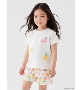 LCW Kids Beyaz Bisiklet Yaka Baskılı Kız Çocuk Tişört