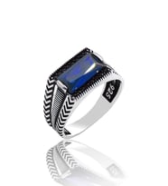 Safir Mikro Zirkon Taşlı 925 Ayar Gümüş Erkek Yüzük 201023206