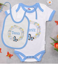 BK Kids Kişiye Özel İsimli Mavi Bebek Body Zıbın ve Mama Önlüğü Hediye Seti-25