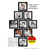 9 Adet 15x15 Çerçeve - Mdf Çerçeve - Kare Fotoğraf Çerçevesi (Siyah)
