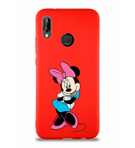 Huawei P20 Lite Soft Premier Kapak Minnie Mouse-D Tasarımlı Silikon Kılıf - Kırmızı (Şeffaf)