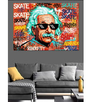 Renkli Grafiti Tarzında Einstein Portresi Dekoratif Kanvas - Mdf Ahşap Tablo