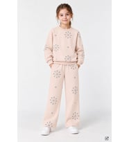 Koyu Pembe Kız Çocuk Payet Desenli Bisiklet Yaka Geniş Paça Eşofman Takımı 25036