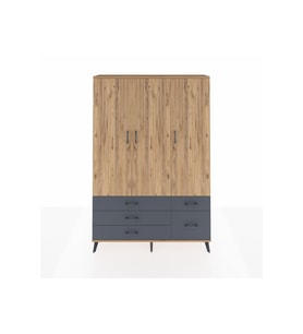 Arges Dolap 5 Raflı 5 Çekmeceli Tek Askılı 132x30x195 Çam-Çam/Antrasit