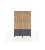 Arges Dolap 5 Raflı 5 Çekmeceli Tek Askılı 132x30x195 Çam-Çam/Antrasit