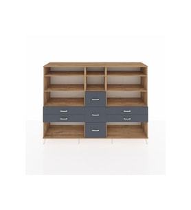 Hyperion Dolap 8 Raflı 7 Çekmeceli  220x44x163 Çam-Çam/Antrasit
