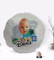 BK Gift Kişiye Özel İsimli Bebek Karikatürlü Yuvarlak Dekoratif Kırlent Yastık-5
