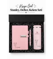 Kişiye Özel Hediye Seti Stanley Termos Defter & Kalem & Premium Hediye Seti Pembe