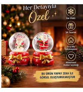2 li Noel Baba Fiyonk Temalı 2027 Yeni Yıl Yılbaşı Işıklı Kar Küresi Çiftli Set Yılbaşı Hediyesi 6CM