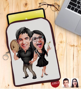 BK Gift Kişiye Özel Sevgililer Karikatürlü Taşınabilir Koruyucu Tablet Kılıfı & Organizer Çanta - Bordo-18