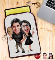 BK Gift Kişiye Özel Sevgililer Karikatürlü Taşınabilir Koruyucu Tablet Kılıfı & Organizer Çanta - Bordo-18