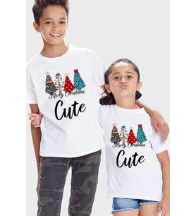 Çocuk İçin Yılbaşı Kıyafeti Merry Christmas Tişört (Beyaz)