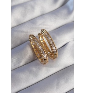 Pirinç Gold Renk Zirkon Taşlı Oval Model Küpe 5886 - HPSBYI5260-2700
