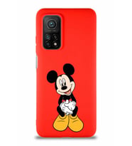 Xiaomi Mi 10T Pro Soft Premier Kapak Mickey Mouse-A Tasarımlı Silikon Kılıf - Kırmızı (Şeffaf)