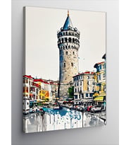 Kanvas Tablo Galata Kulesi Çizimi