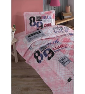 Clasy Tek Kişilik Yatak Örtüsü Seti Denim V1 Pembe