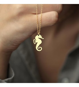 Kişiye Özel 925 Ayar Gümüş Minimal Denizatı Kolye (Gold)