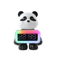 Taşınabilir Şarjlı Bluetooth Hoparlör RBG LED Işıklı Sevimli Panda Modeli Dijital Çalar Saat FM Radyo USB-TF Kart (Siyah & Beyaz)