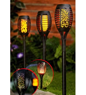 3 Adet Alev Efektli Solar Led Güneş Enerjili Bahçe Lambası Aydınlatması Armatür 50 Cm