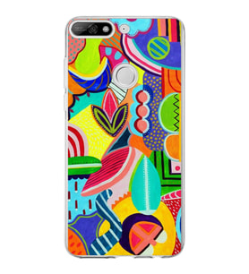 PrintiFy Huawei Y7 2018 ile Uyumlu 1mm Slim Fit Retro Renkler 6 Baskılı Şeffaf  Kılıf