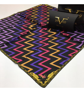 ZigZag Desen Black Seri Twill Eşarp Eşarp Askısı ile Birlikte 90x90 cm Siyah Mor