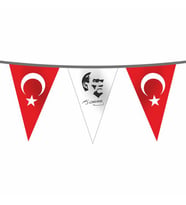 İpe Dizili Süsleme Üçgen Ata ve Türk Bayrağı 50 metre (Çok Renkli)