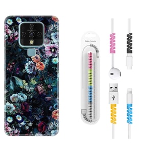 Tecno Camon 16 18P Pova 3 Pova Neo Kılıf Kablo Koruma Spiral Silikon Great Flowers 1304