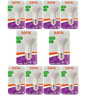 (10 Adet) Şavk 8W (54W) Sarı Işık (3000K) E27 Duylu (Kalın Duy) Led R63 Ampul