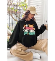 Unisex Happy Baskılı Bisiklet Yaka Sweatshirt (Siyah)