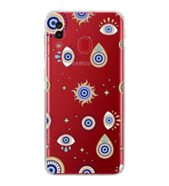 PrintiFy Samsung Galaxy A30 ile Uyumlu Nazar Boncuğu 5  Kamera Korumalı Şeffaf Silikon Kılıf
