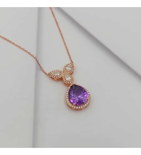 Gümüş Damla Model Taşlı Kolye 925 Ayar