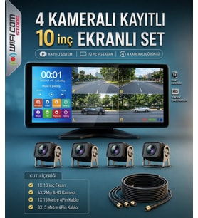 10 İnç AHD 4 Kameralı Dokunmatik Kayıtlı Arac Kamera Seti