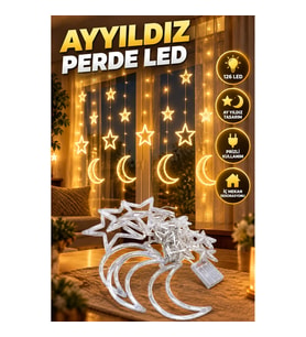 126 LED Yıldız ve Ay Figürlü Prizli Perde Işık – İç Mekan Dekorasyonu