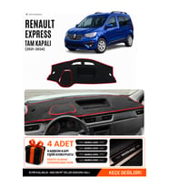 RENAULT EXPRESS TAM KAPALI (2021-2024) Uyumlu Torpido Örtüsü Torpido Kılıfı - Siyah Kırmızı