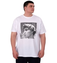 Mode XL Büyük Beden Erkek T-Shirt Bisiklet Yaka STATUE U25027 Beyaz
