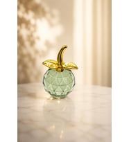 Mini Kristal Cam Dekoratif Elma Biblo 6.5 CM Gold Yapraklı Modern Masa Ofis Süsü
