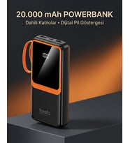 Telefon ve Mobil Cihaz Uyumlu 20000 mAh Powerbank Dahili Kablolu Dijital Göstergeli