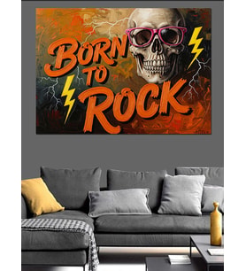 Born To Rock Yazılı İskelet Dekoratif Kanvas - Mdf Ahşap Tablo