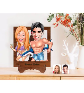 BK Gift Kişiye Özel Sevgililer Karikatürlü Ahşap Standlı 3D Biblo-8 (Beyaz)