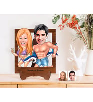BK Gift Kişiye Özel Sevgililer Karikatürlü Ahşap Standlı 3D Biblo-8 (Beyaz)