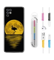 INFINIX Note 11 Pro Note 10 Hot 9 Play Kılıf Kablo Koruma Spiral Silikon Ay ve Flamingo 1775